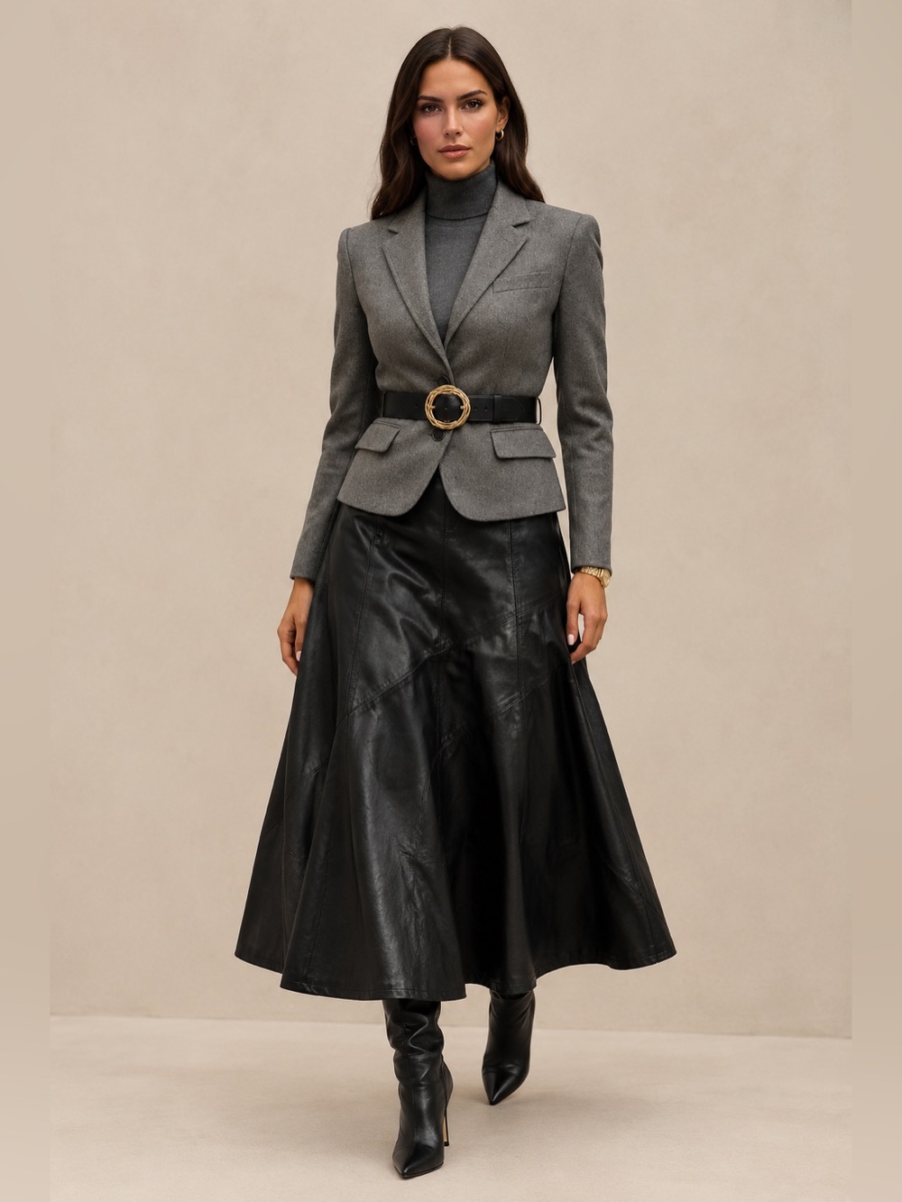 612. The Marlowe Belted Faux Leather Maxi Skirt